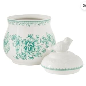 The Pioneer Woman White Ceramic Jar with Green Floral and Bird Lid